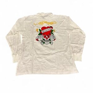 Y2K Ed Hardy skull Polo Love kills slowly Longsleeve shirt double sided print